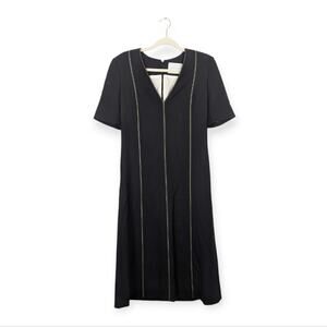 Maria McManus Black V Neck Topstitch Midi Dress Size 6